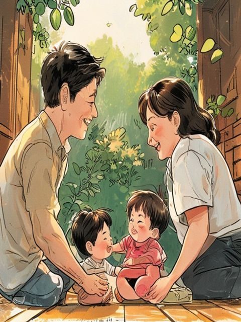 经典亲子打屁股漫画大合集封面，父母与孩子的温情教育互动场景，笔触细腻，情感丰富